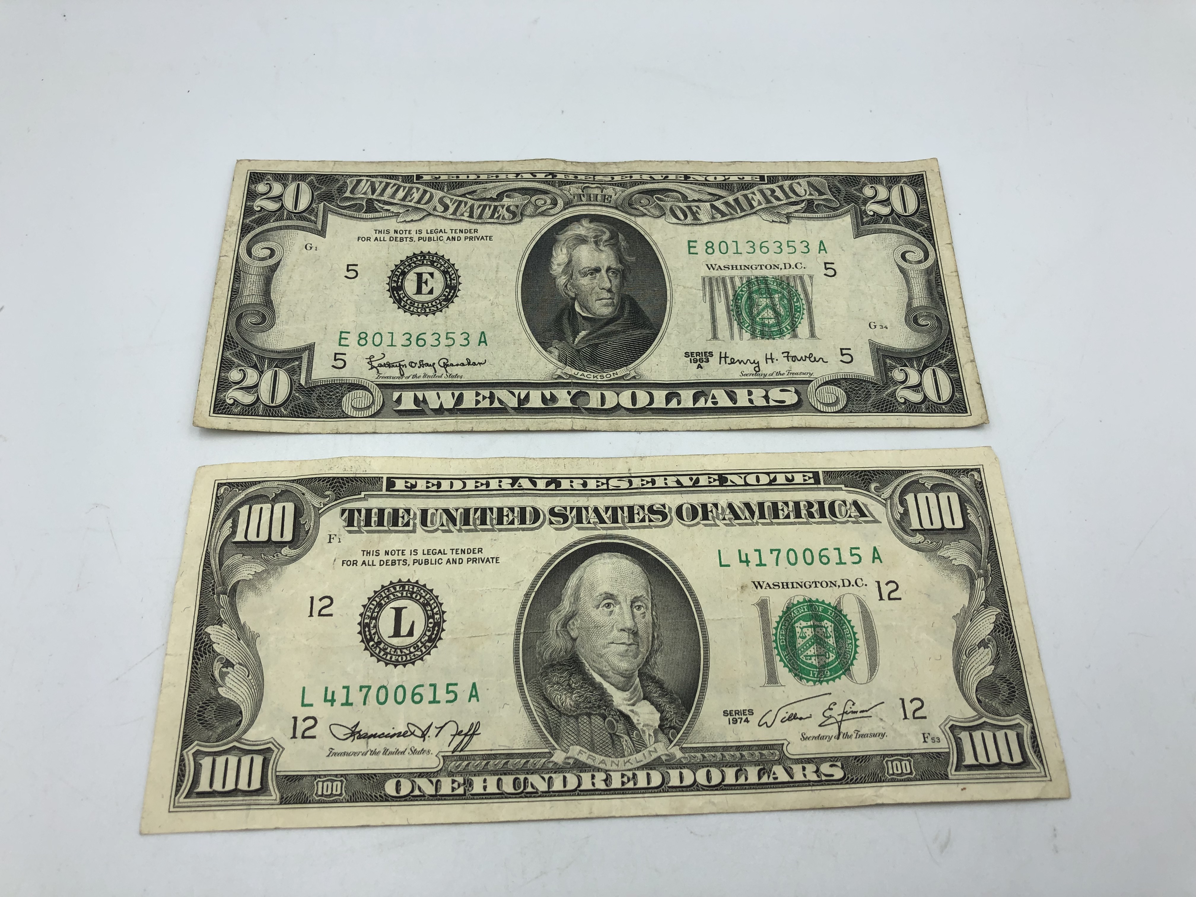 アメリカ 100ドル紙幣 & 20ドル紙幣 旧紙幣 外国紙幣 お買取り 